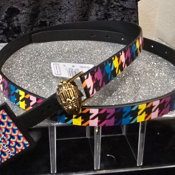 Kurt Geiger London Rainbow Houndstooth Leather Belt - Picture 6 of 7